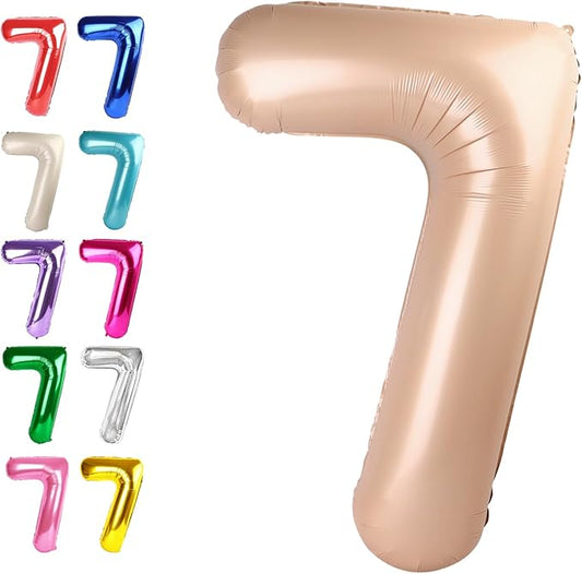 Digital Number 7 Light Brown Birthday Balloon 40 Inch, Foil Balloons for 7 17 27 70 77 Party Decorations Supplies, Light Brown Mylar Numbers Balloon for Seven Wedding Anniversary