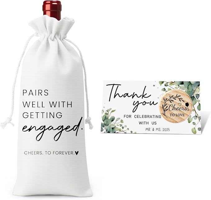 Engaged Gifts Engagement Gifts for Couples Her Engagement Party Decorations Bridal Shower Decorations Wine Gift Bag Cheers To Forever Wine Bag with Thank You Card And Stopper