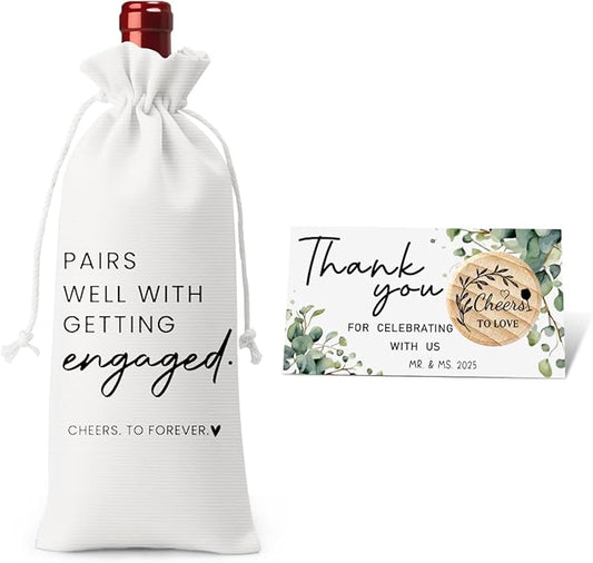 Engaged Gifts Engagement Gifts for Couples Her Engagement Party Decorations Bridal Shower Decorations Wine Gift Bag Cheers To Forever Wine Bag with Thank You Card And Stopper