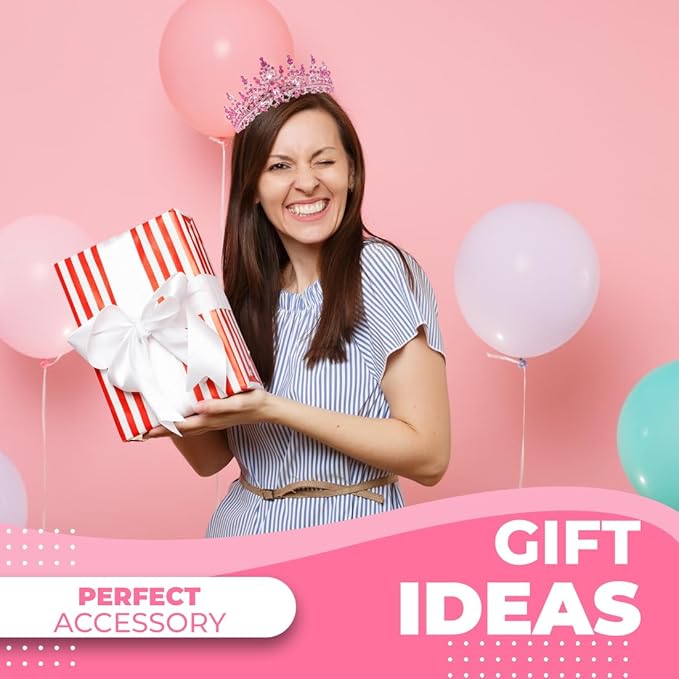 Birthday Tiara Crown with Sash for Women, Headband Hair Accessories for Wedding Party Costume Pink