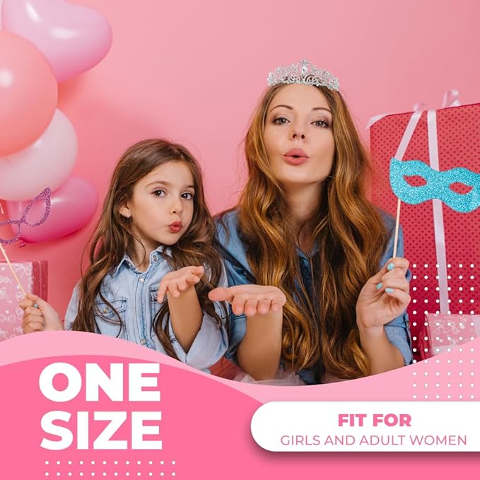 Birthday Tiara and Crown with Sash for Women, Hair Accessories for Wedding Party Costume (C- Silver)