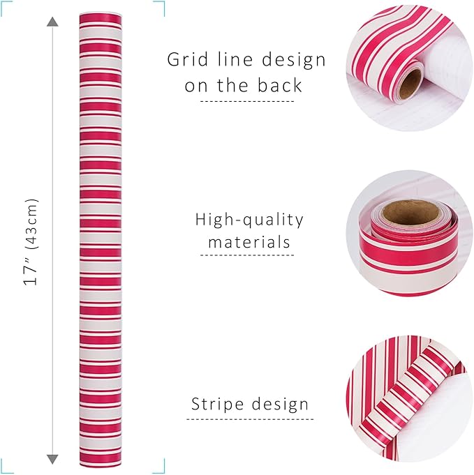 LaRibbons Christmas Wrapping Paper Roll, Classic Red & White Striped Gift Wrap for Christmas, Holiday, Winter Party, 17 Inch x 33 Feet