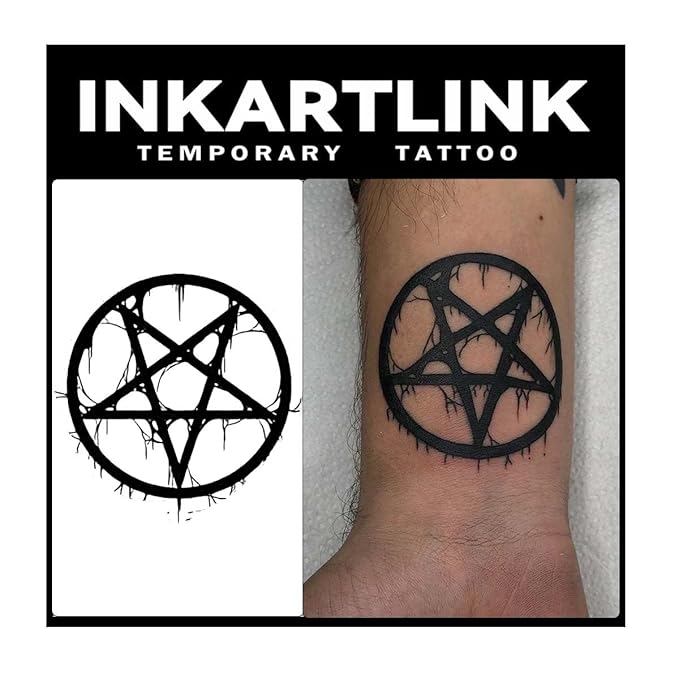 INKARTLINK Temporary Tattoos, 2 Sheets Medium Semi Permanent Tattoo Adult Art Waterproof Temp Tattoo Party Favors Stickers Realistic Look, No Adhesive, Lasts 1-2 Weeks Black (Pentagram)