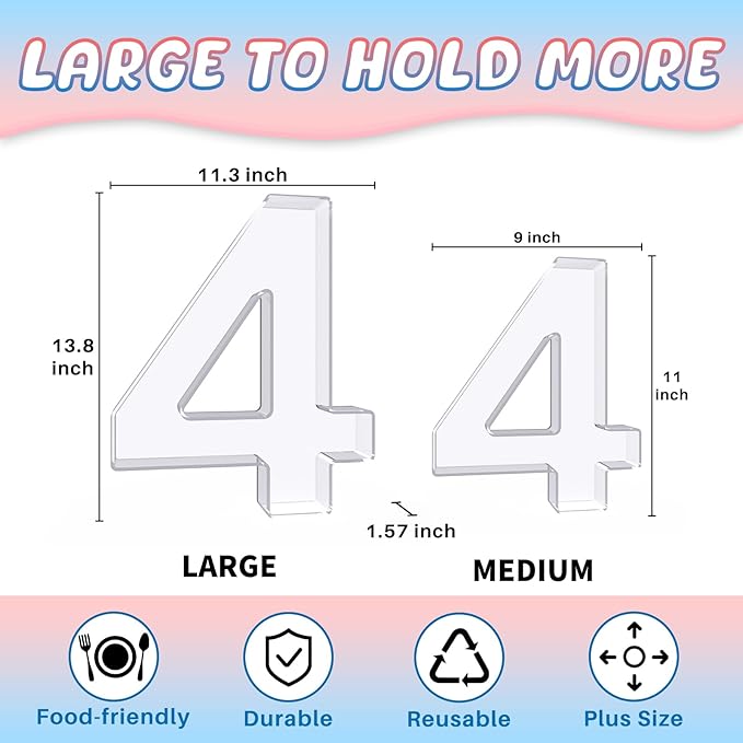 13.8" Extra Large Acrylic Number Charcuterie Board Box, Reusable Fillable Number Cake Candy Dish Display Serving Tray for Birthday Anniversary Party Decoration (4)