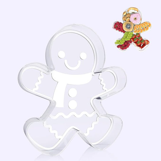 11" Christmas Gingerbread Man Charcuterie Boards, Acrylic Reusable Serving Tray for Dessert Appetizer Display, Cute Decorative Snack Platter for Xmas Party Table Decoration