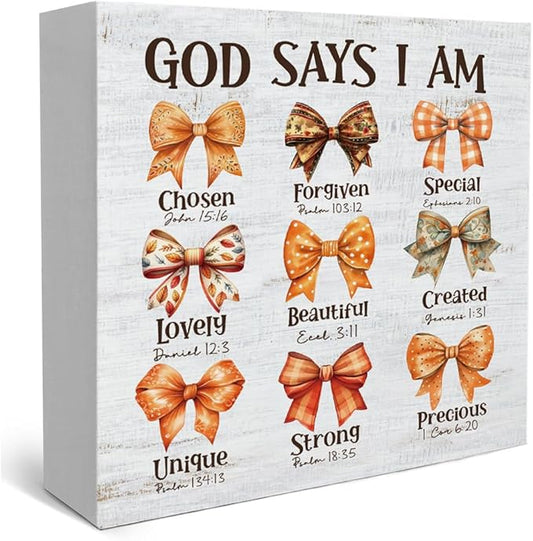 Fall Theme Sign Retro Farmhouse Fall Artwork Decor Autumn Harvest Thanksgiving Wooden Sign, Rustic Wood Maples Decorations for Indoor Outdoor Home Office Supplies (God Says)