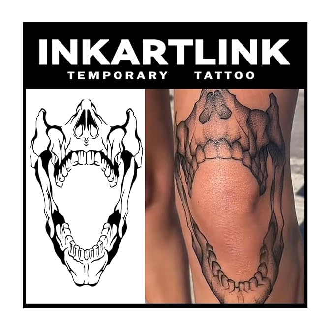 INKARTLINK Temporary Tattoos, 2 Sheets Extra Large Semi Permanent Tattoo, Adult Art Design Temporary Tattoos, Lasts 1-2 Weeks, Waterproof, Realistic Look, No Adhesive, No Reflection (Bone)