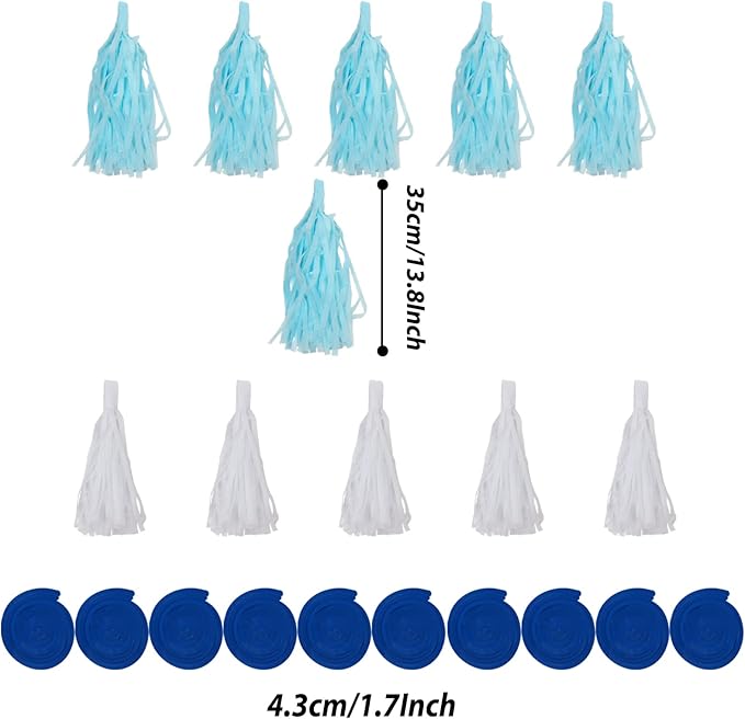 ZERODECO Party Decorations, 41 Pcs Blue Papar Fans Pompoms Garlands String Tissue Paper Tassel for Fiesta Home Bridal Baby Shower Wedding Boy Girl Birthday Party