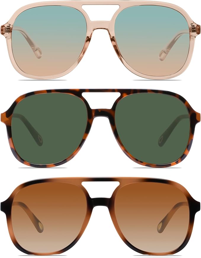 YDAOWKN Retro Square Aviator Sunglasses for Womens Mens Vintage 70s Double Bridge Sun Glasses