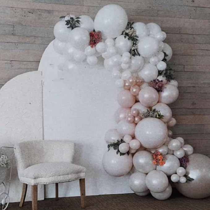 Pearl White and Pink Balloons Arch Double Stuffed Balloons Garland Pare Pink Blush Beige Cream Latex Balloon with Clear Balloon for Neutral Birthday Party Decoration Baby Girl Bridal Shower Wedding