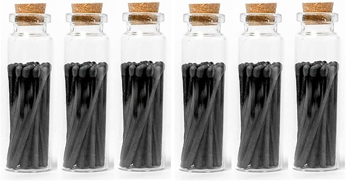 River Birch Decorative Matches in a Bottle with Striker - Cute & Colored Matches - 6 Bottles, All Black Tip, 120 Matches