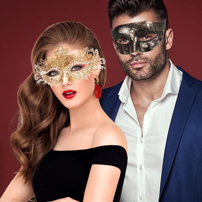 Coddsmz Couple Masquerade Mask Set - Venetian & Mardi Gras Mask for Women & Men