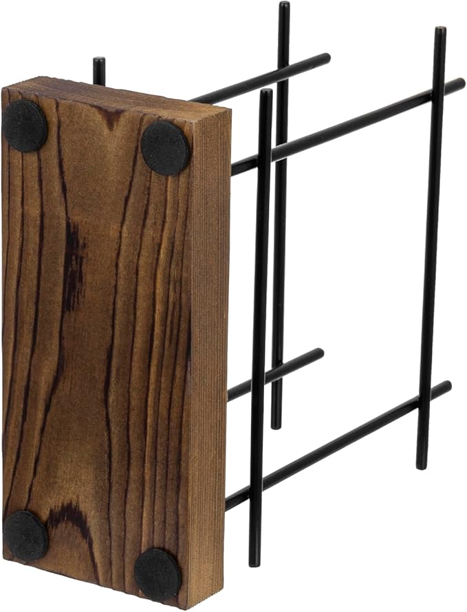 MyGift Napkin Holder for Table, Matte Black Metal Napkin Dispenser for Kitchen Dining with Rustic Burnt Brown Wood Base, Decorative Holders for Paper Mail Bills Home Decor