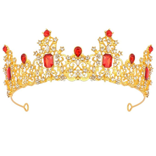 Didder Red and Gold Queen Crown Birthday Tiara Princess Tiaras and Crowns for Women and Girls Halloween Costume Prom Headpiece Hair Accessories