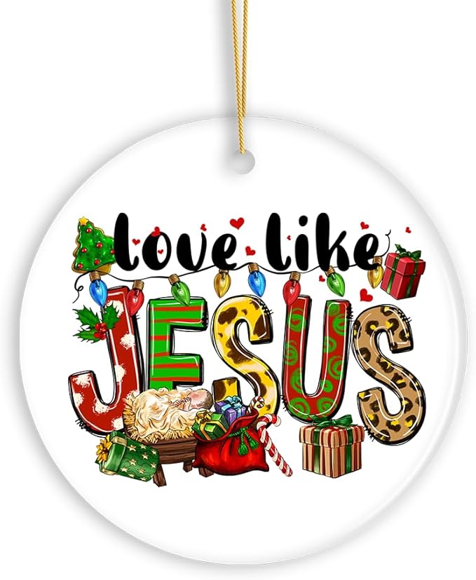 Love Like Jesus Playful Christmas Plaid Religious Ornament