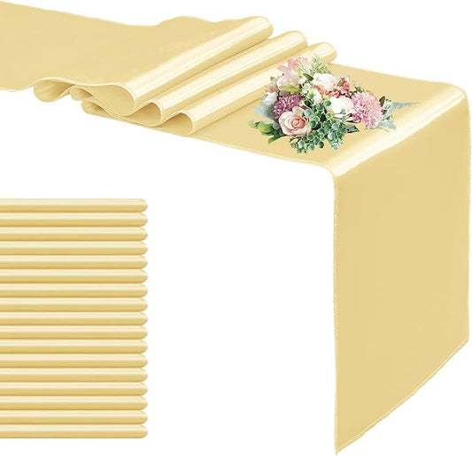 20 Pack Satin Table Runner 12 x 108 Inch Long,Satin Silk Table Runner for Wedding,Birthday Party and Banquet Decoration,Light Gold