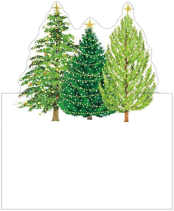Caspari Christmas Trees with Lights Die-Cut Place Cards - 8 Per Package