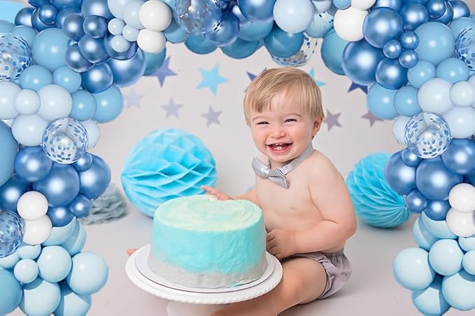 Blue Balloons Arch Garland Kit,155pcs Pastel Blue Confetti Balloons Metallic Macaron Confetti Balloons for Baby Birthday Wedding Ocean Themed Party Decoration