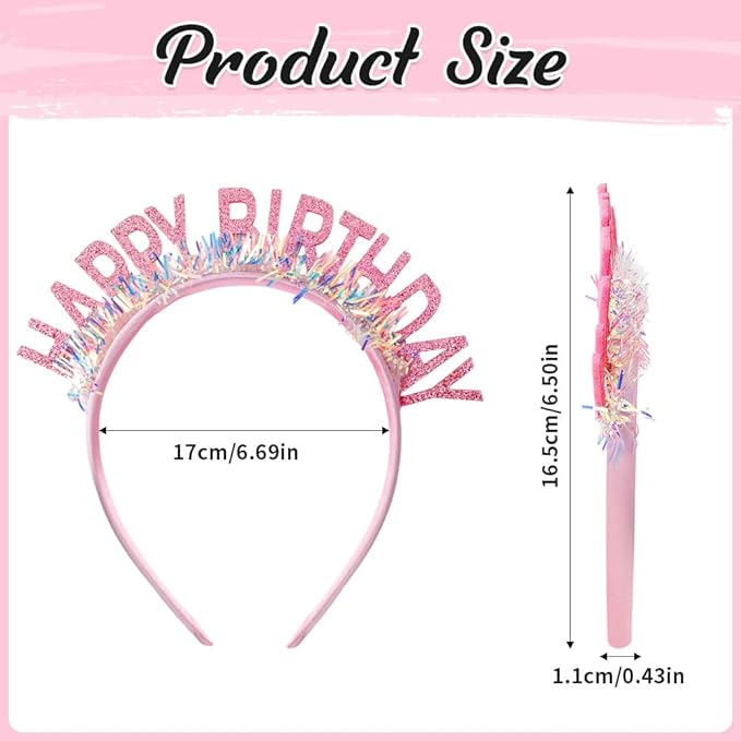 Birthday Headband Tiara, Happy Birthday Headband Tiara Accessories for Women, Pink Tiaras Crown Accessories Decorations Party Favors for Girl Princess