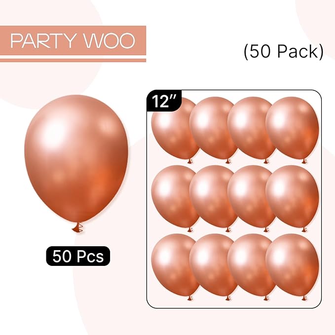 PartyWoo Rose Gold Balloons 50pcs 12 Inch Metallic Chrome Rose Gold Balloons for Wedding Anniversary Sweet 16 Baby Shower Bridal Shower Bridgerton Floral Birthday Party Decorations Rose Gold-G107