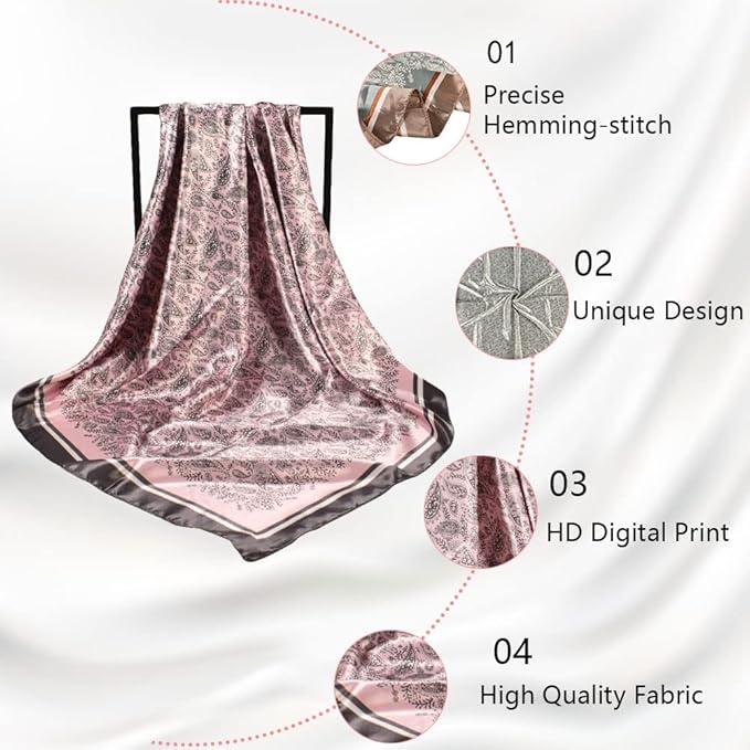 4Pcs Silk Head Scarves for Women Satin Hair Scarf 35”Large Square Bandana Silk Like Neck Scarf Shawl