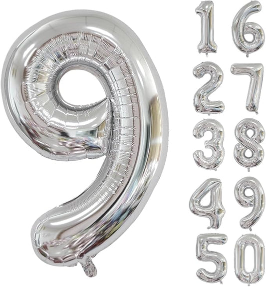 40 inch Silver Number Balloon Giant Foil Helium Balloons Silver Number 9 Balloon for 9th Birthday Party Anniversary Decorations Supplies