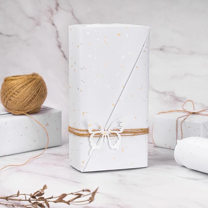 WRAPAHOLIC 30 Inch Jumbo White Wrapping Paper Roll - 30 Inch x 16.5 Feet - White Gold Design with Silky Touch Perfect for Birthday, Holiday, Wedding, Baby Shower