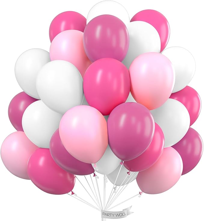 PartyWoo Pink Balloons 100 pcs 12 Inch Hot and Light Pastel Pink Fuchsia White Balloons for Valentine's Day Wedding Baby Shower Gender Reveal Princess Bachelorette Birthday Party Decorations
