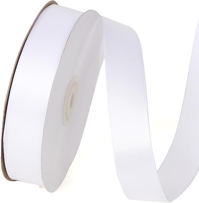 1 Inch x 50 Yards Single Face Solid Color Satin Ribbon Roll, Ribbons Great for Gift Wrapping, Crafts, Wedding Party Decoration, Hair Bows Making and Other Sewing Projects (1" X 50 Yards, White)