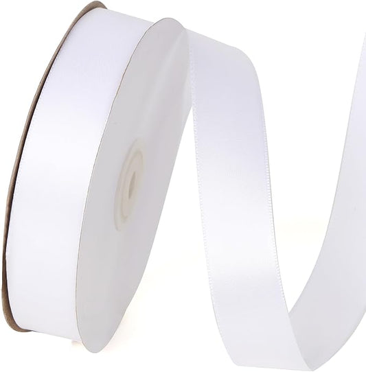 1 Inch x 50 Yards Single Face Solid Color Satin Ribbon Roll, Ribbons Great for Gift Wrapping, Crafts, Wedding Party Decoration, Hair Bows Making and Other Sewing Projects (1" X 50 Yards, White)