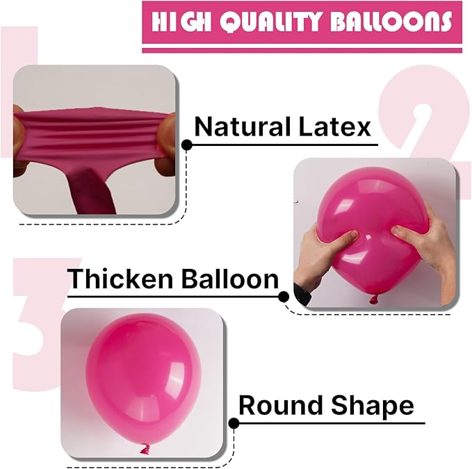 PartyWoo Hot Pink Balloons 100 pcs 12 Inch Magenta Balloons for Dark Pink Balloon Birthday Baby Shower Fuchsia Balloon Valentine's Day Princess Party Bachelorette Engagement Party Decorations Pink-Y12