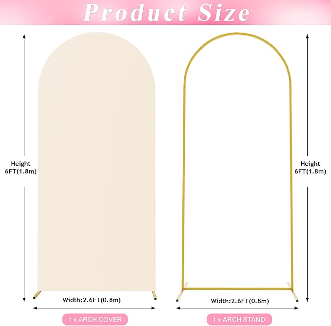 Wokceer 6 FT Wedding Arch Backdrop Stand and Arch Cover Metal Arch Stand with Arch Stand Cover for Birthday Party Wedding Ceremony Bridal Baby Shower Event Decor