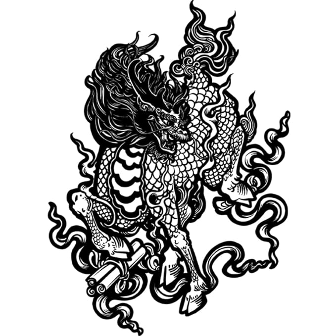 INKARTLINK Tattoo Tech,2 Sheets Extra-Large Semi Permanent Tattoo,Adult Art Design Temporary Tattoos, Lasts 1-2 Weeks, Waterproof, Realistic look, No Adhesive, No reflection (Kirin Design）