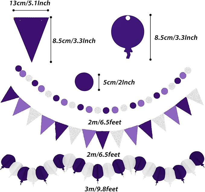 ZERODECO Party Decorations, 41 Pcs Purple Papar Fans Pompoms Garlands String Tissue Paper Tassel for Fiesta Home Bridal Baby Shower Wedding Boy Girl Birthday Party
