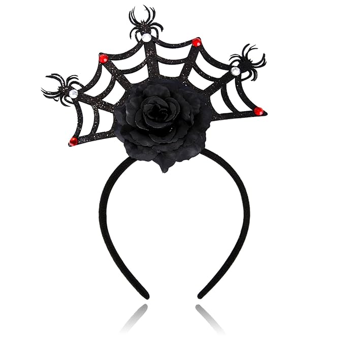 Halloween Headbands, Black Spider Web Hairband Halloween Accessories for Cosplay Woman Man (Flower Red)