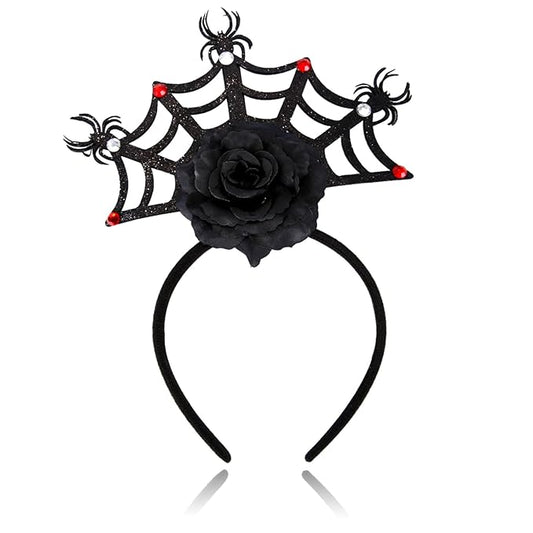 Halloween Headbands, Black Spider Web Hairband Halloween Accessories for Cosplay Woman Man (Flower Red)
