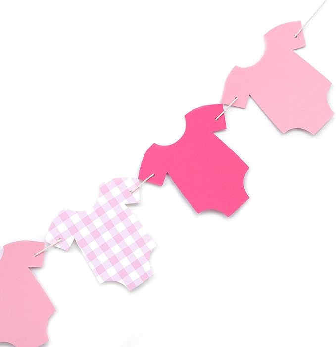 Pink Bodysuit Banner - Baby Shower Decoration Pink Gingham Banner,Shower Gingham Bunting Decor (pink)