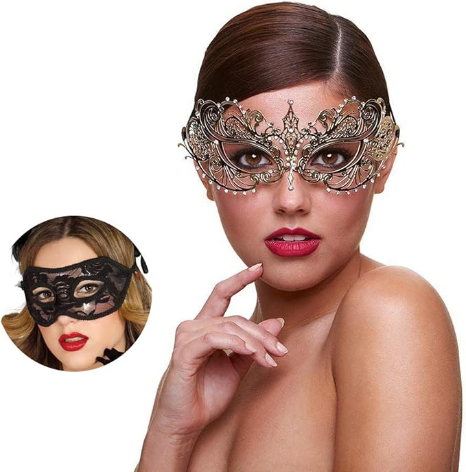 MYMENU Masquerade Mask for Couples Women Metal Rhinestone Venetian Party Evening Prom ball