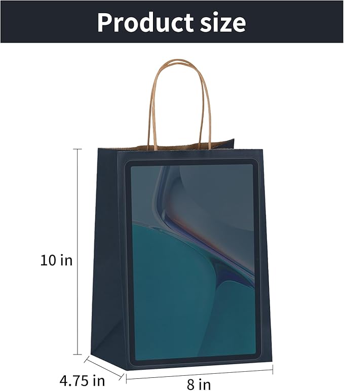 Joybe 100 Pack 8x4.75x10 Inch Medium Navy Blue Kraft Paper Bags with Handles Bulk, Craft Paper Gift Bags for Party Favors Retail Shopping Business Goody Merchandise Take Out Blank Sacks (100pcs)