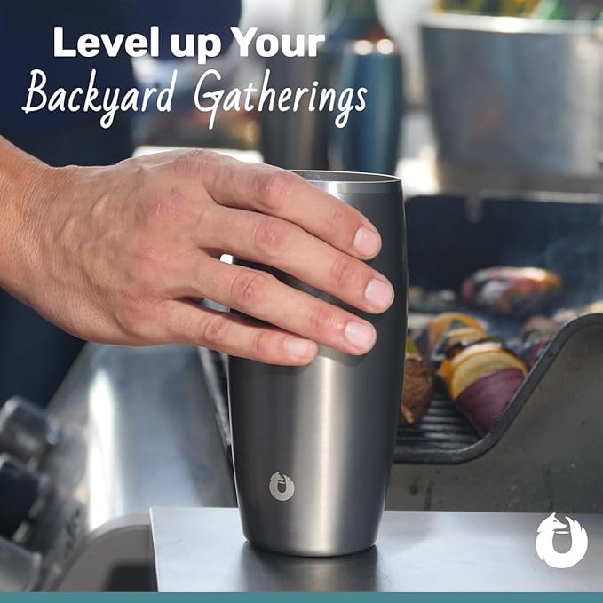 SNOWFOX Premium Vacuum Insulated Stainless Steel Beer Glass, Home Bar Accessories, Elegant Bartending, Lightweight Pint Glasses, Sleek Drinkware, Frosty Beverages Stay Cold, 18oz, Set of 2,Dark Walnut