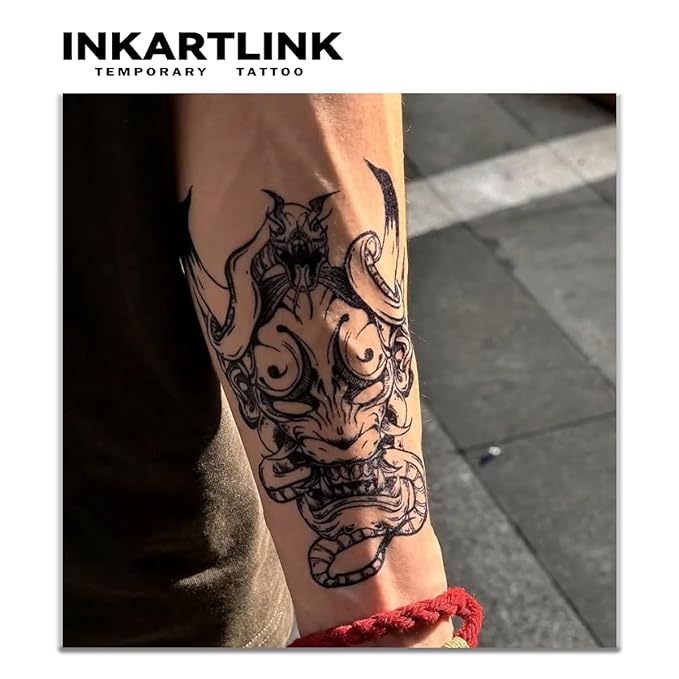 INKARTLINK Tattoo Tech,2 Sheets Extra-Large Semi Permanent Tattoo,Adult Art Design Temporary Tattoos, Lasts 1-2 Weeks, Waterproof, Realistic look, No Adhesive, No reflection (Demon Design?
