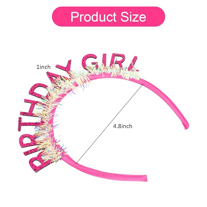 Jaciya Birthday Girl Glitter Headband for Women Girls Sparkling Hot Pink Party Hair Accessories with Confetti Tinsel