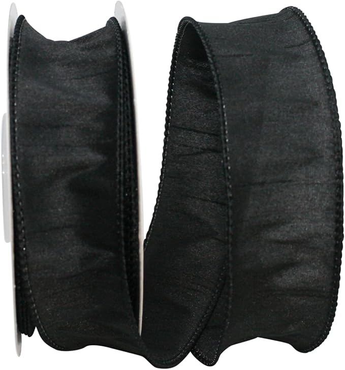Reliant Ribbon 92975W-031-09F Dupioni Supreme Wired Edge Ribbon, 1-1/2 Inch X 10 Yards, Black