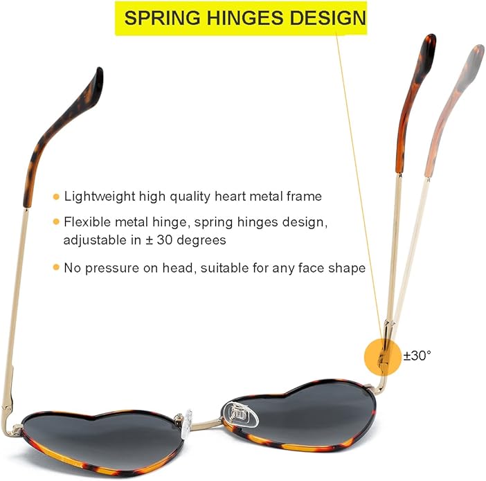 JOVAKIT Polarized Heart Sunglasses for Women Fashion Lovely Style Metal Frame UV400 Protection Lens