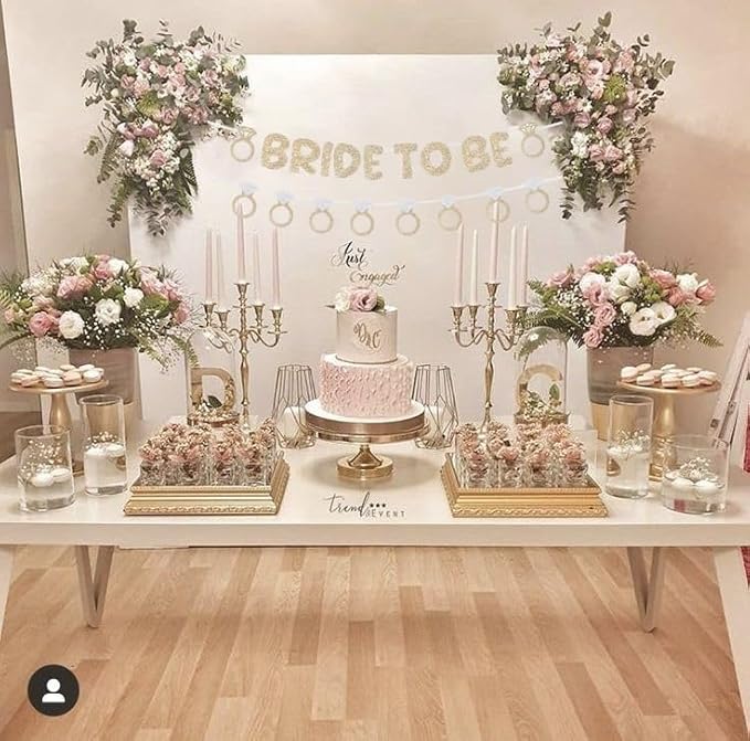 Bride to Be and Diamond Ring Banner Glitter for Bridal Shower Decorations Bachelorette Party Banner for Engagement Wedding Party Decorations(Champagne Gold)