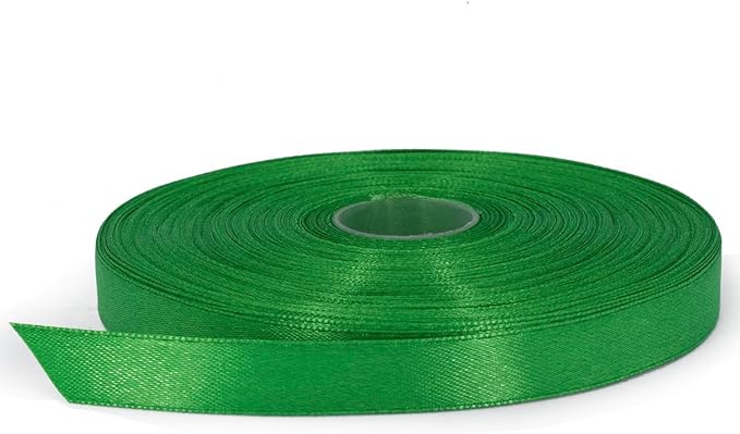 Green Satin Ribbon Roll, 1/2 inch x 50 Yards, Double Face Solid Color, Thick and Durable, 100% Polyester for Gift Wrapping, Crafts, Hair and Decorations