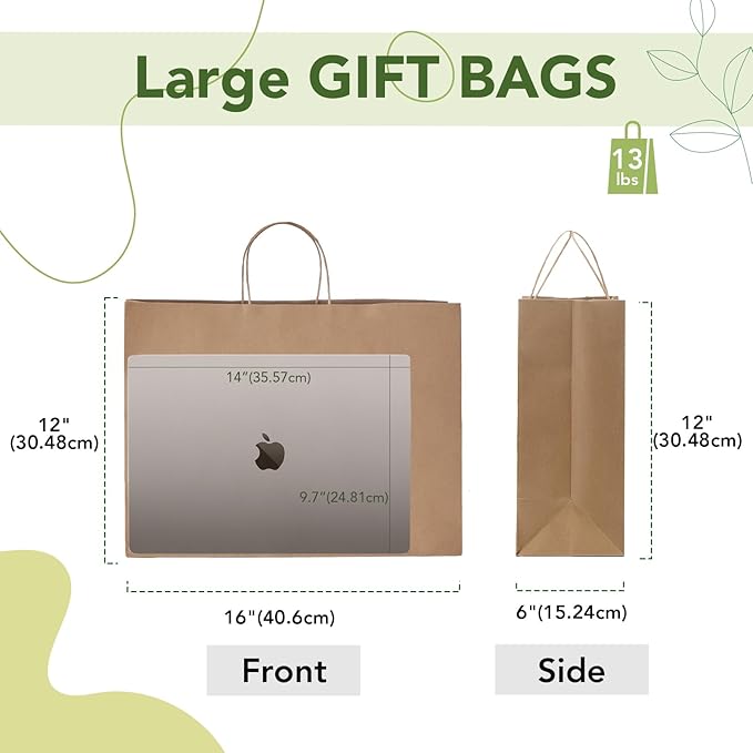 MESHA Gift Paper Bags 6000 PACK 16x6x12 Brown Large Shopping Kraft Bags Bulk with Handles Reusable for Business,Grocery,Birthday,Wedding,Kids Party,Favors