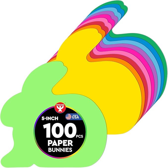 Hygloss Bunny Shape Paper Cut-Outs for Arts & Crafts-Many Creative Uses-Easter Activities-Assorted Vibrant Colors-5 Inches- 100 Pcs