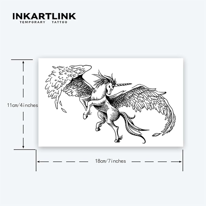 INKARTLINK Tattoo Tech,2 Sheets Extra-Large Semi Permanent Tattoo, Adult Art Design Temporary Tattoos, Lasts 1-2 Weeks, Waterproof, Realistic look, No Adhesive, No reflection (Angel Horse Design?