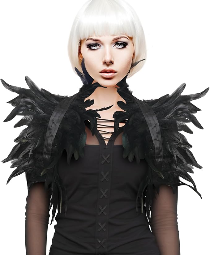 Gothic Natural Feather Shrug Feather Shawl Wrap Cape Victorian Collar for Halloween Cosplay Party Costume Accessories